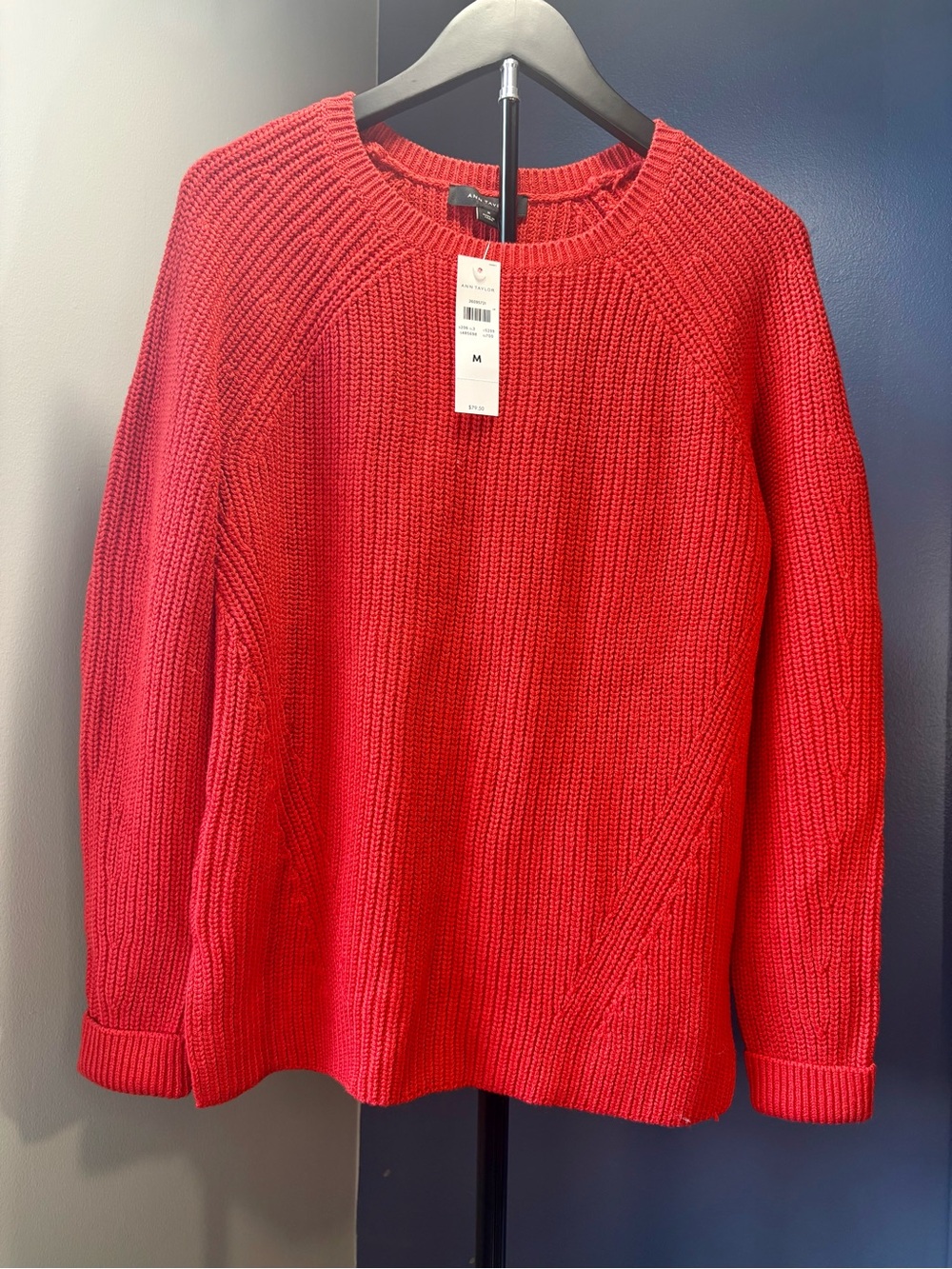 Ann Taylor Red Ribbed Crewneck Sweater